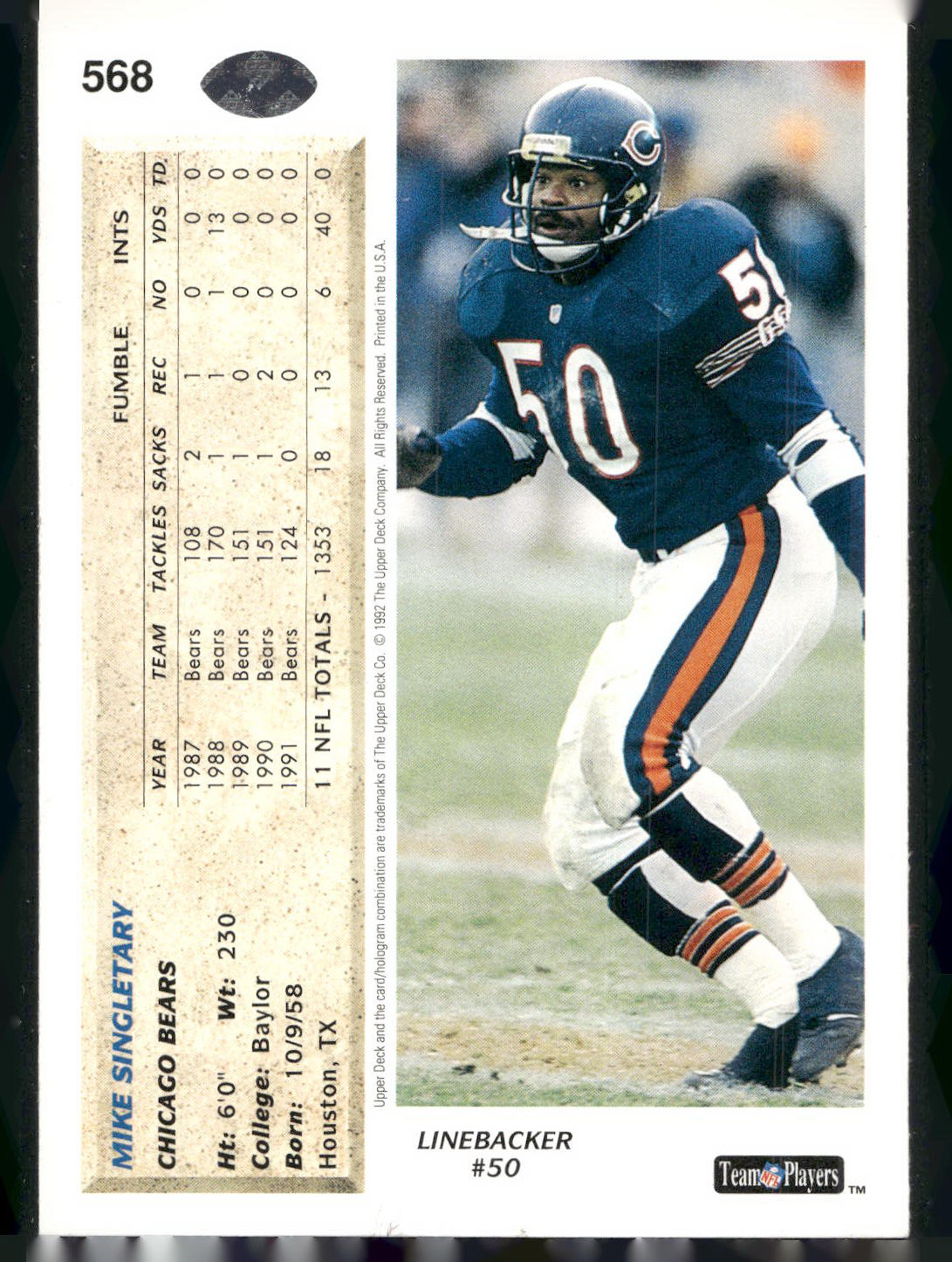 1992 Upper Deck #568 Mike Singletary