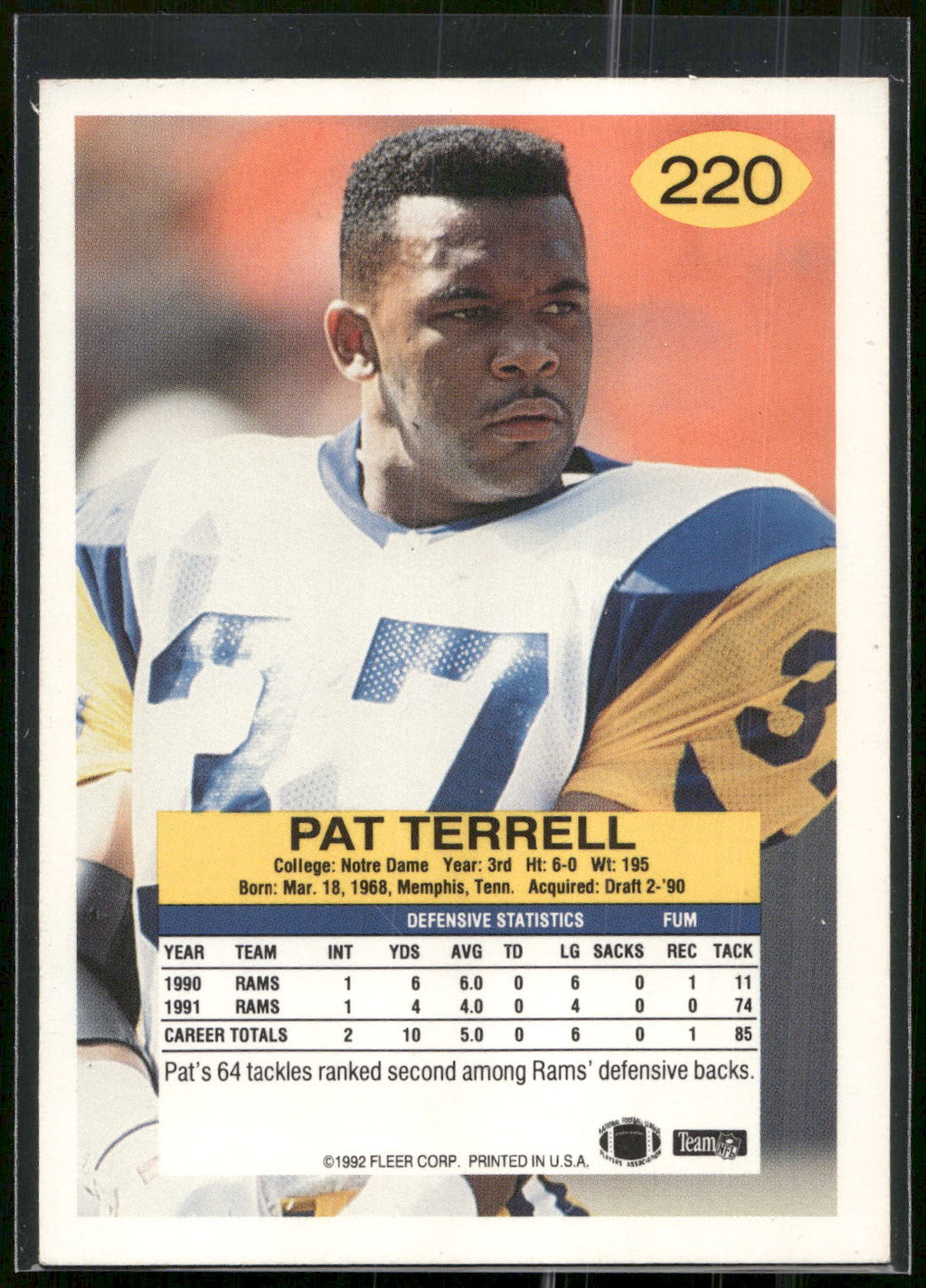1992 Fleer #220 Pat Terrell