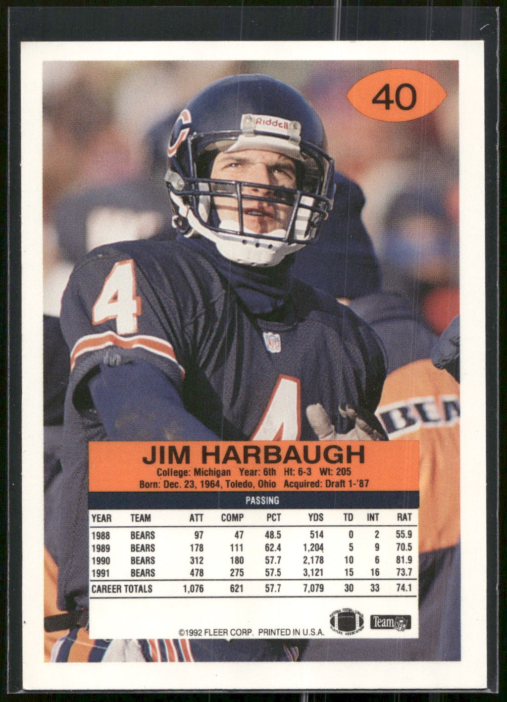 1992 Fleer #40 Jim Harbaugh