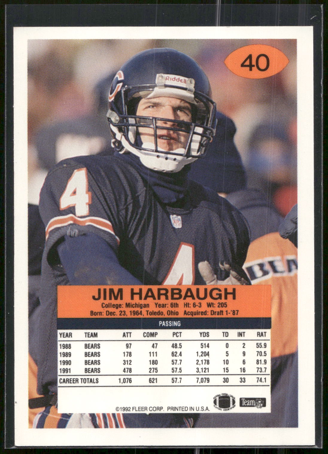 1992 Fleer #40 Jim Harbaugh