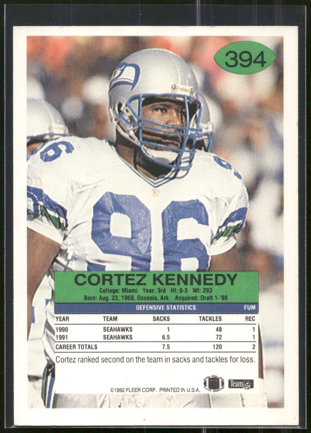 1992 Fleer #394 Cortez Kennedy