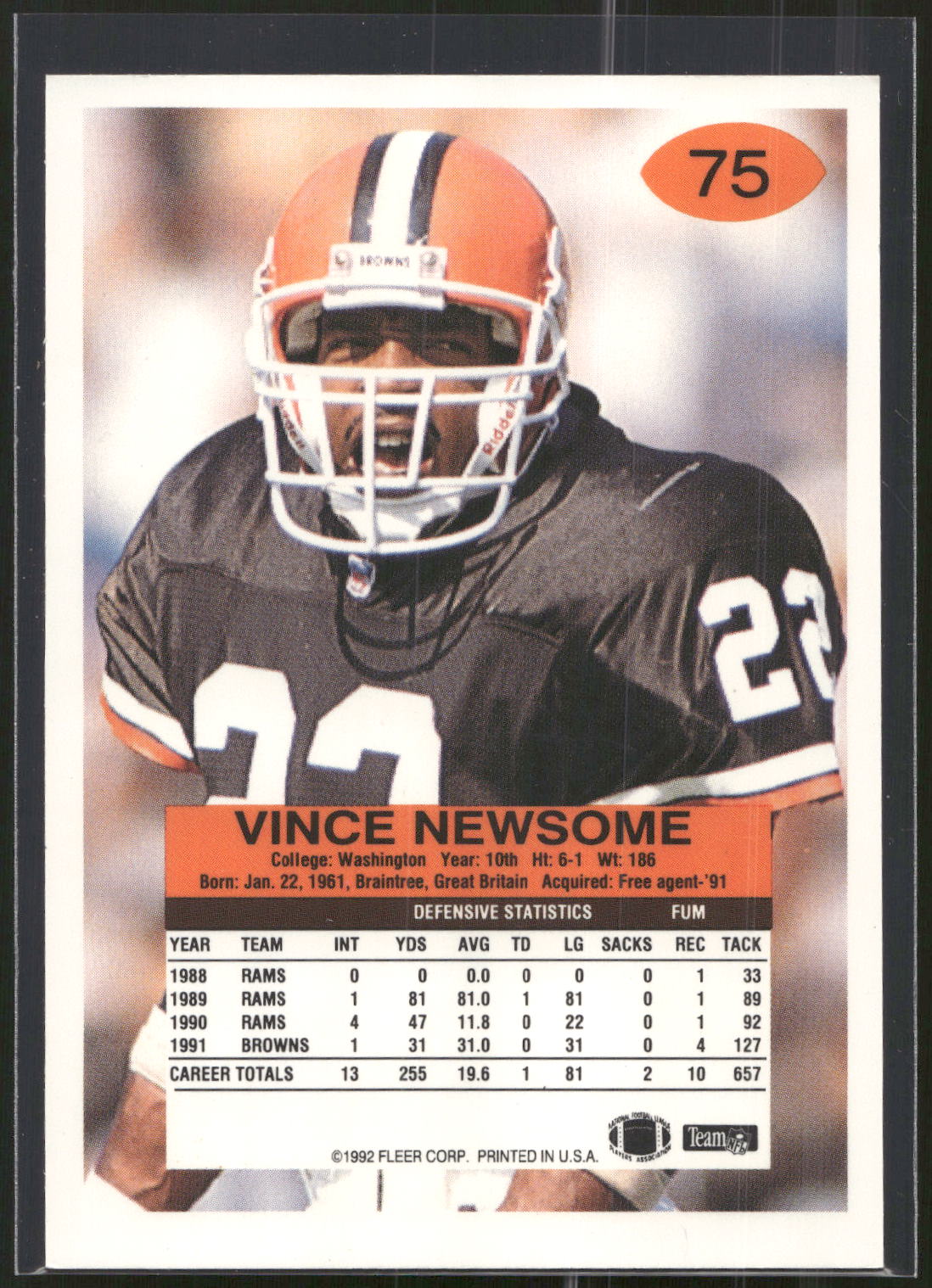 1992 Fleer #75 Vince Newsome