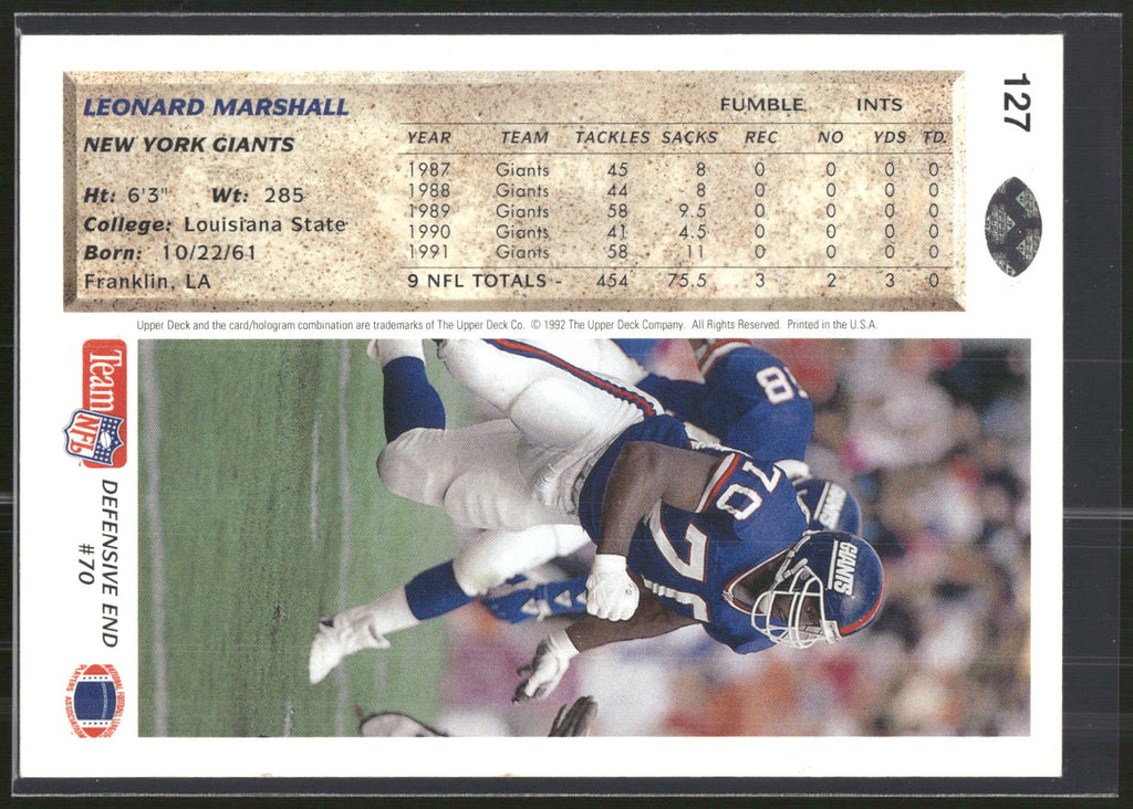 1992 Upper Deck #127 Leonard Marshall