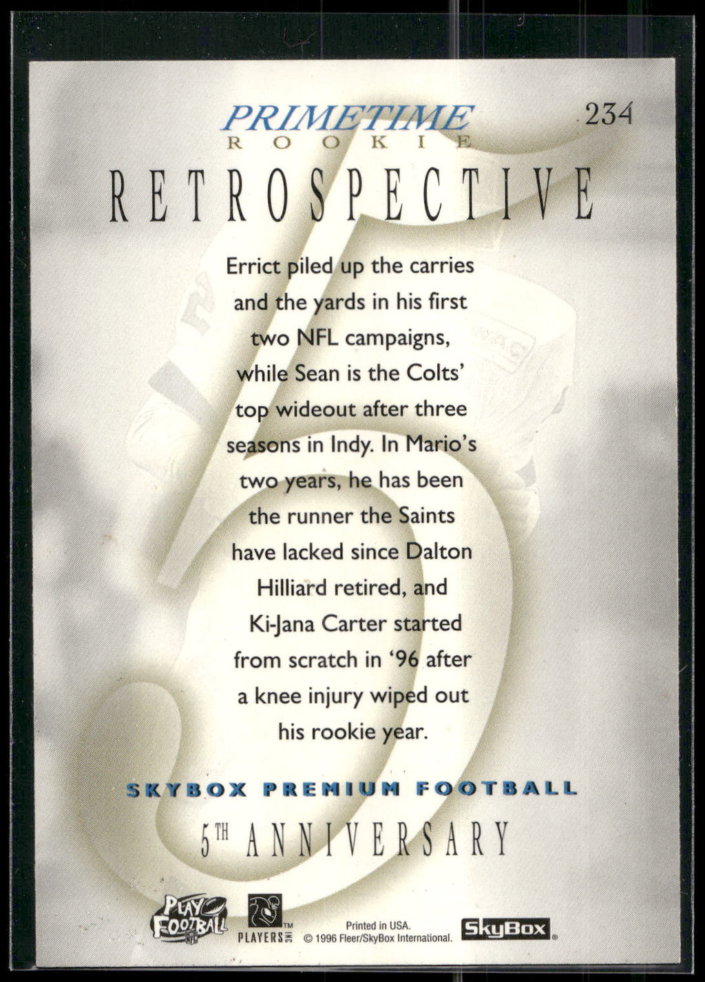1996 SkyBox #234 Errict Rhett / Sean Dawkins / Mario Bates / Ki-Jana Carter