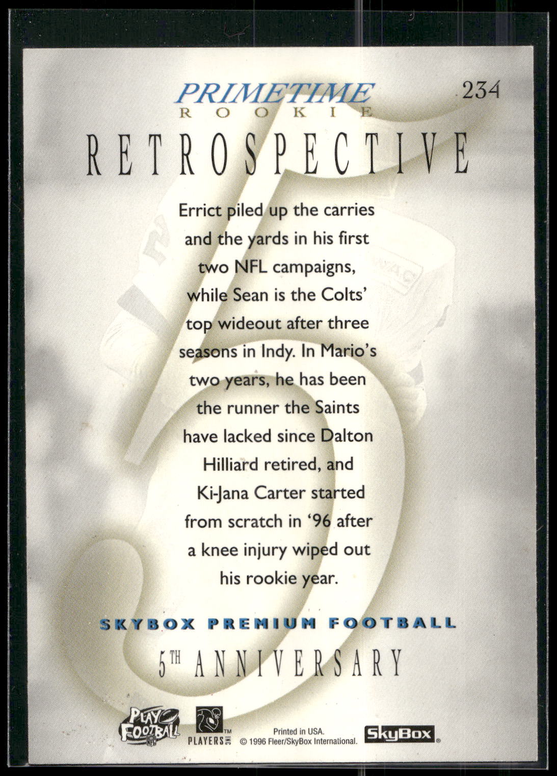 1996 SkyBox #234 Errict Rhett / Sean Dawkins / Mario Bates / Ki-Jana Carter