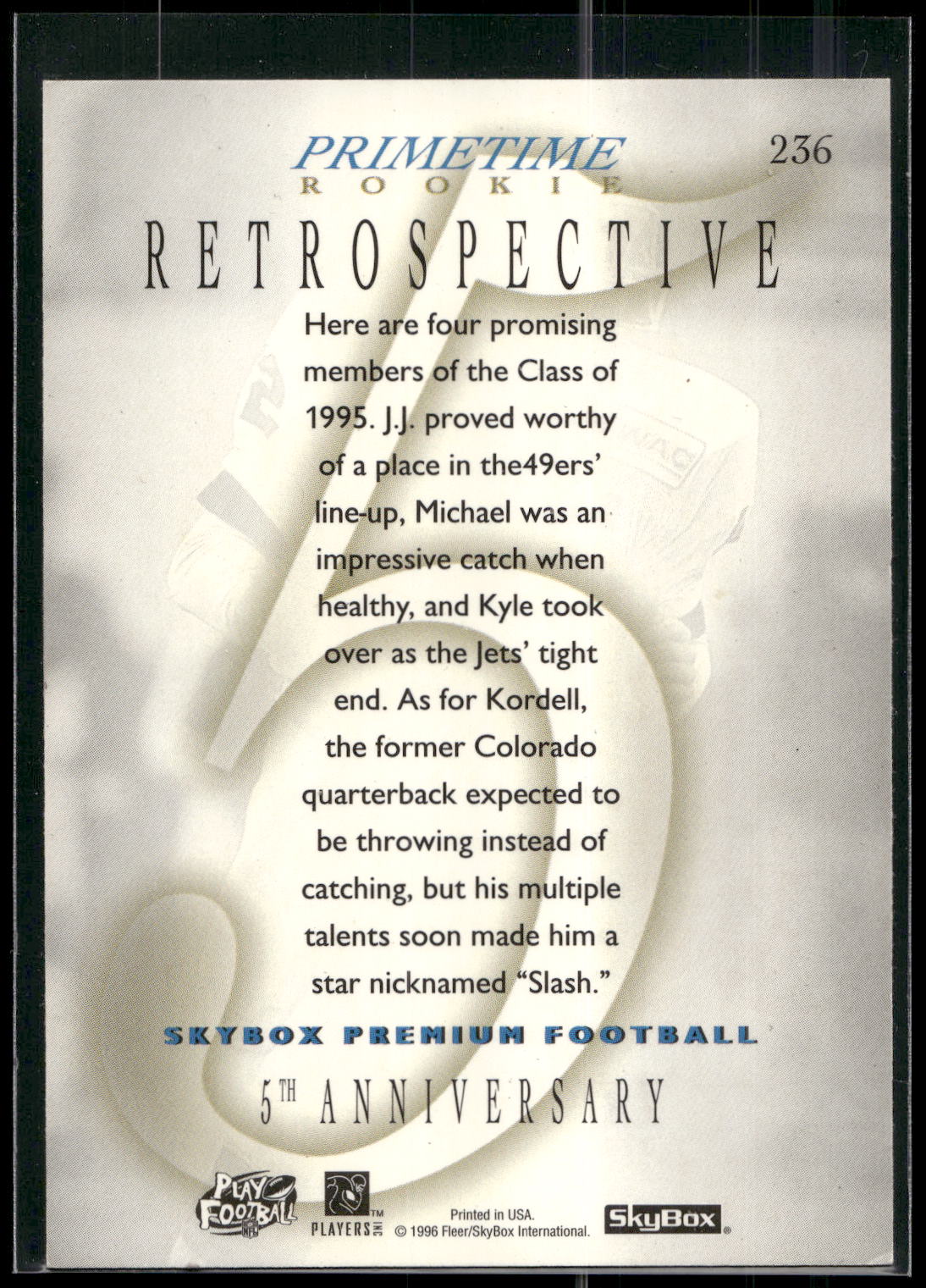 1996 SkyBox #236 J.J. Stokes / Michael Westbrook / Kyle Brady / Kordell Stewart
