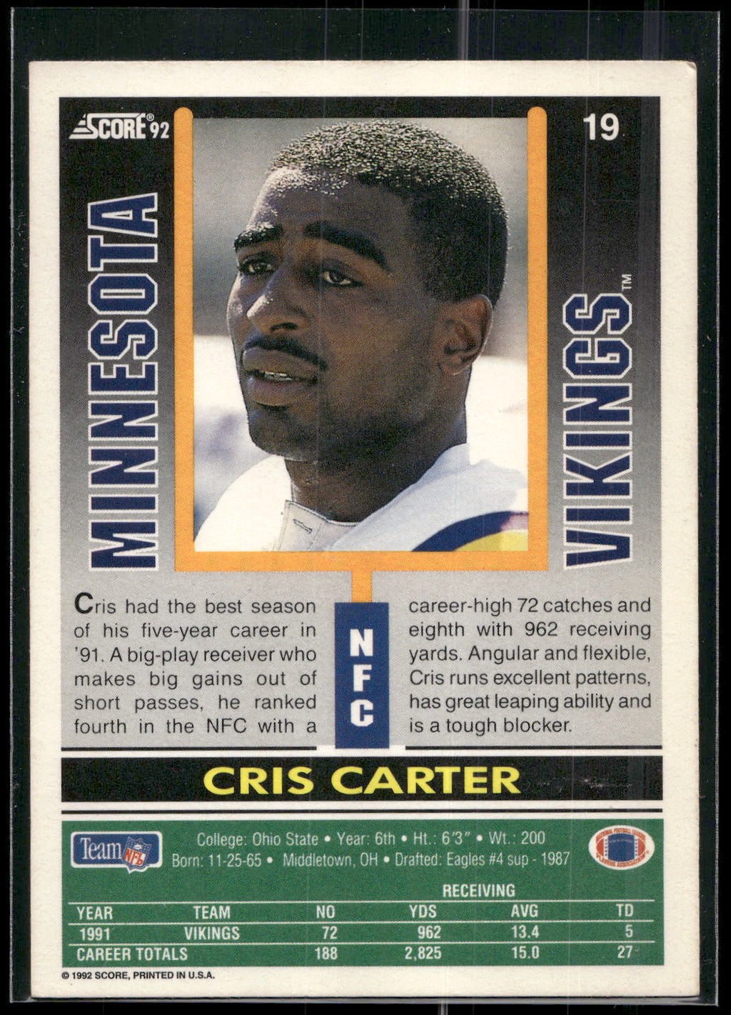 1992 Score #19 Cris Carter