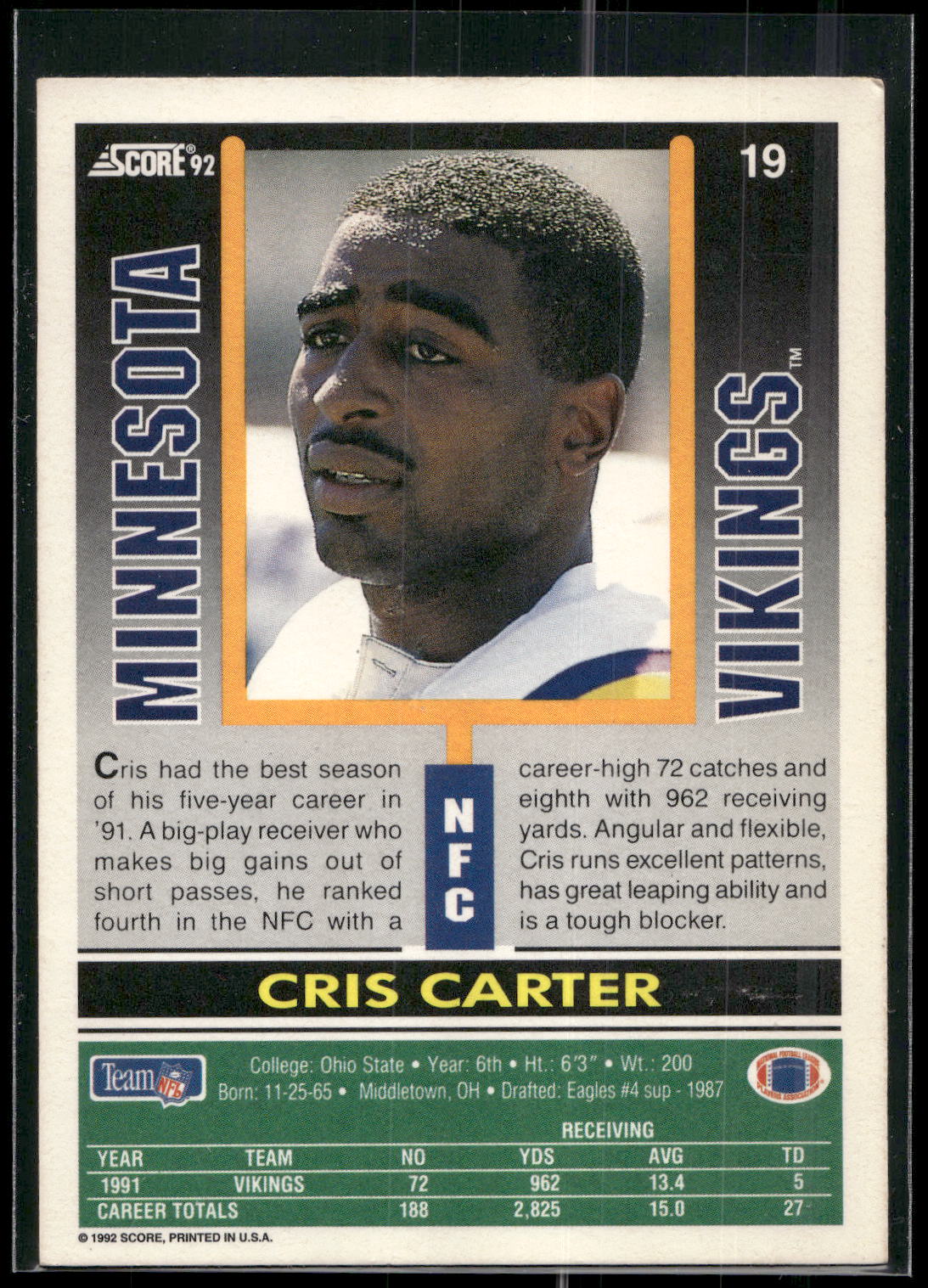 1992 Score #19 Cris Carter