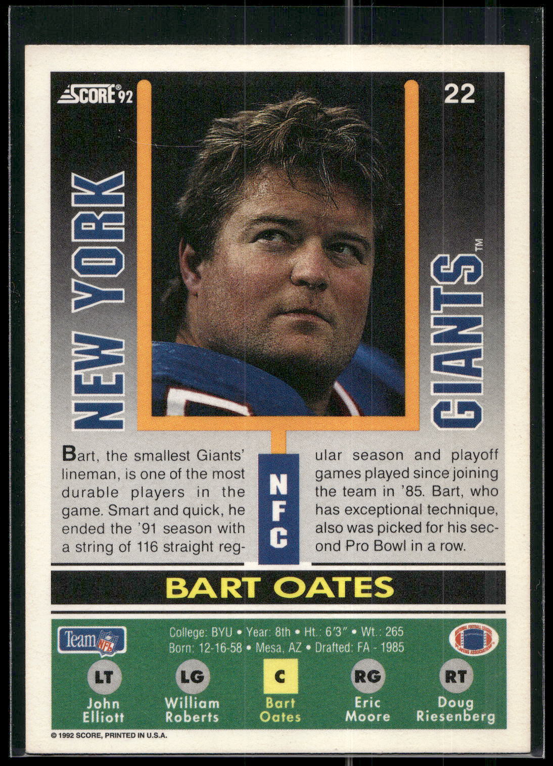 1992 Score #22 Bart Oates
