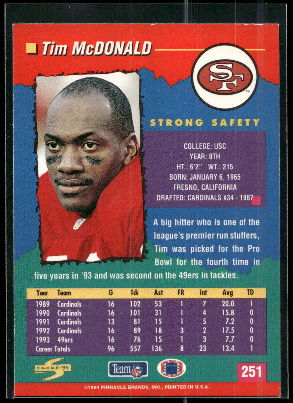 1994 Score #251 Tim McDonald