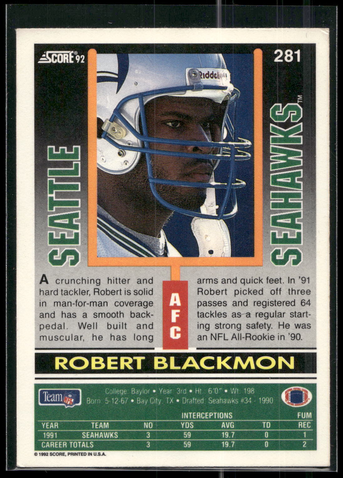 1992 Score #281 Robert Blackmon
