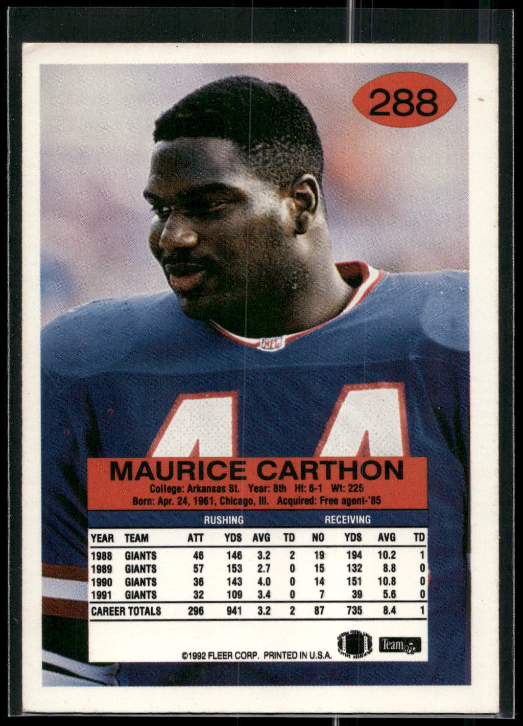 1992 Fleer #288 Maurice Carthon