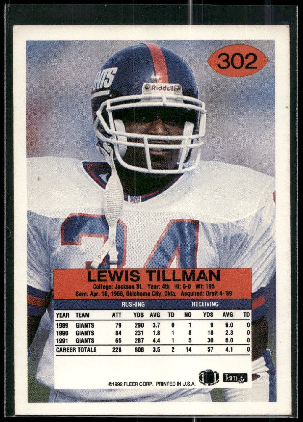 1992 Fleer #302 Lewis Tillman