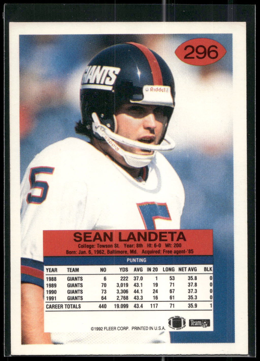 1992 Fleer #296 Sean Landeta