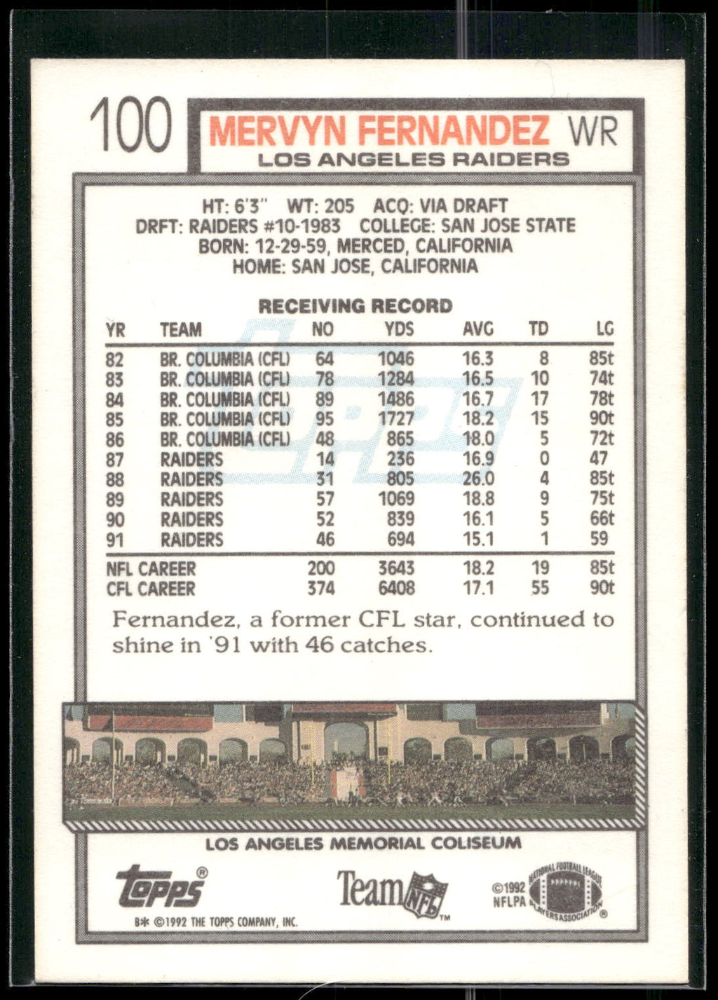 1992 Topps #100b Mervyn Fernandez