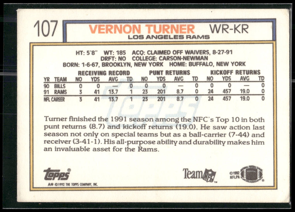 1992 Topps #107 Vernon Turner