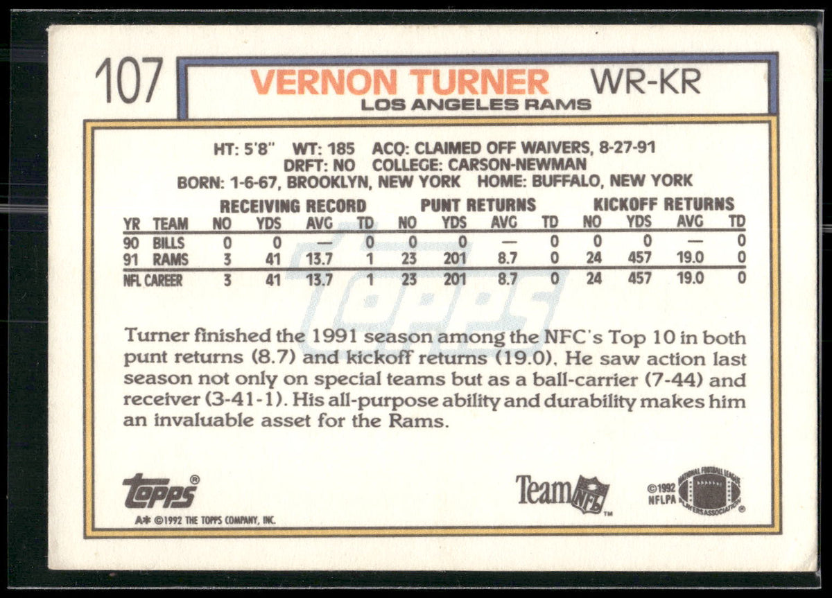 1992 Topps #107 Vernon Turner
