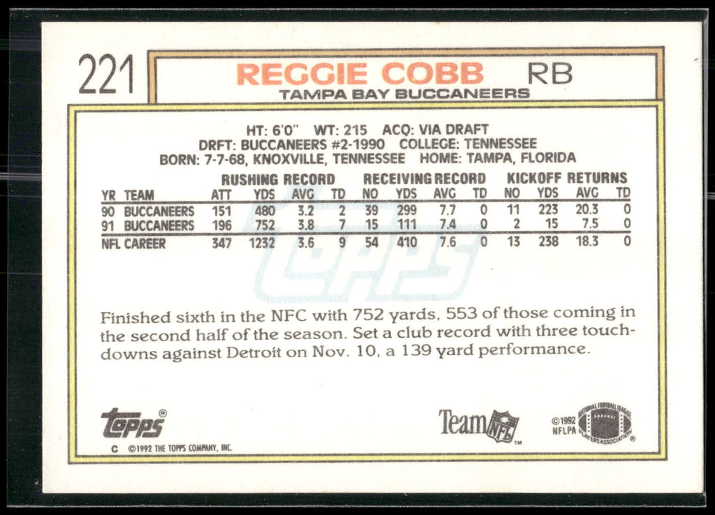 1992 Topps #221 Reggie Cobb