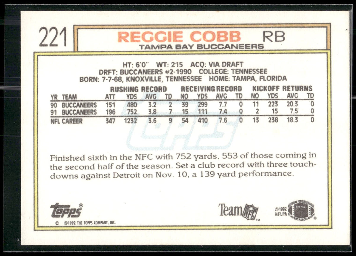 1992 Topps #221 Reggie Cobb