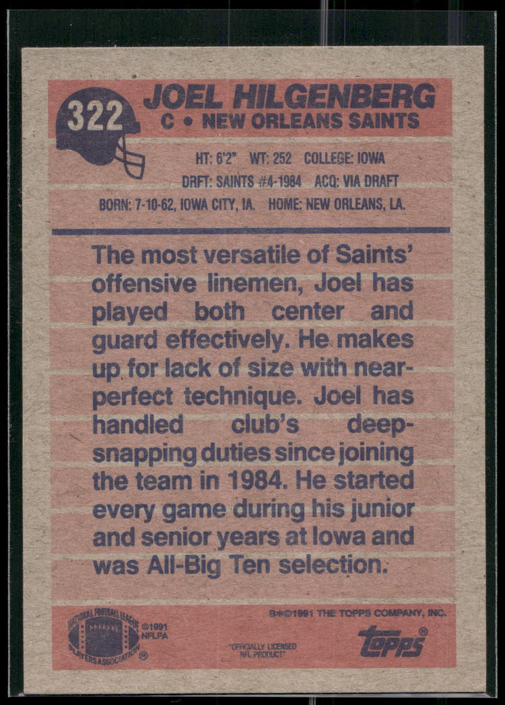 1991 Topps #322 Joel Hilgenberg