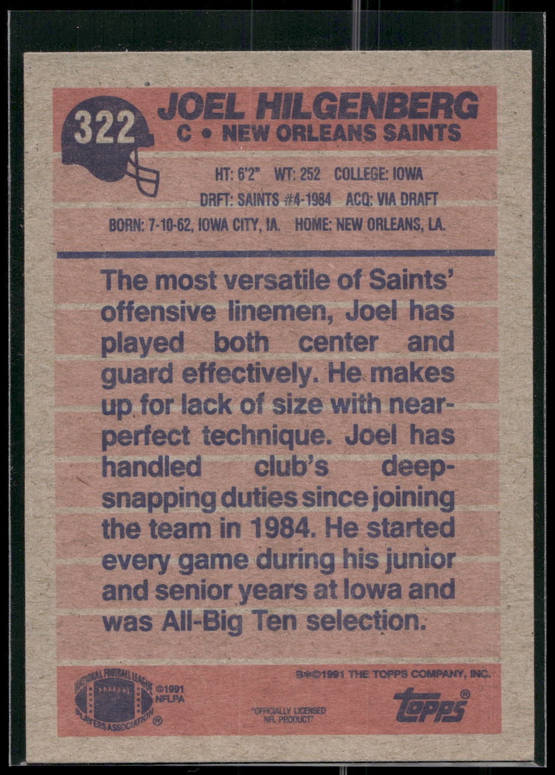 1991 Topps #322 Joel Hilgenberg