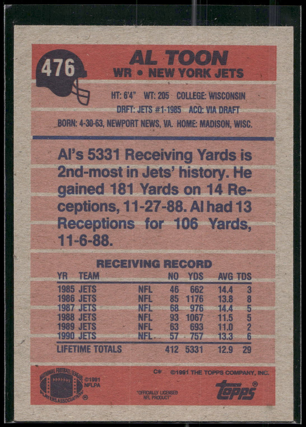 1991 Topps #476 Al Toon