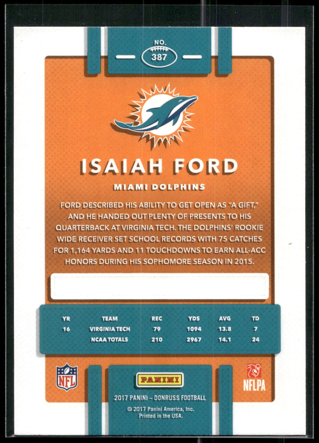 2017 Donruss #387 Isaiah Ford