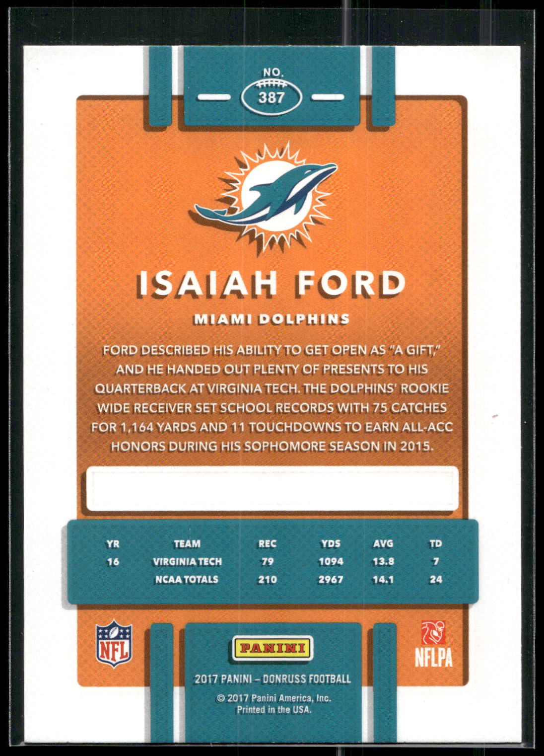 2017 Donruss #387 Isaiah Ford