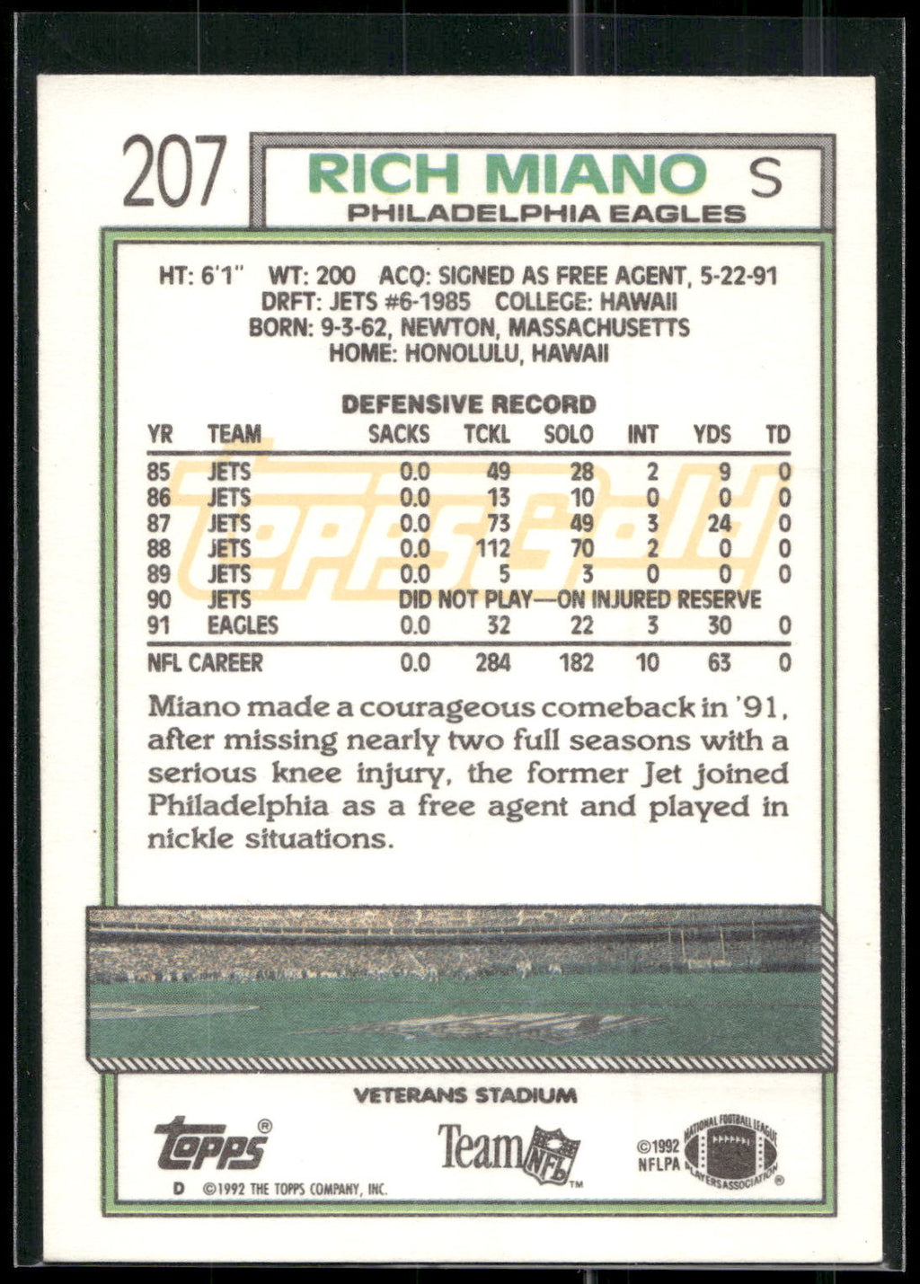 1992 Topps #207 Rich Miano Gold