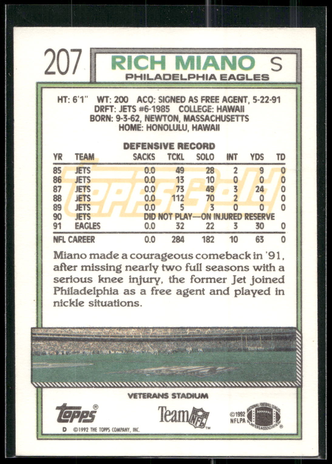 1992 Topps #207 Rich Miano Gold