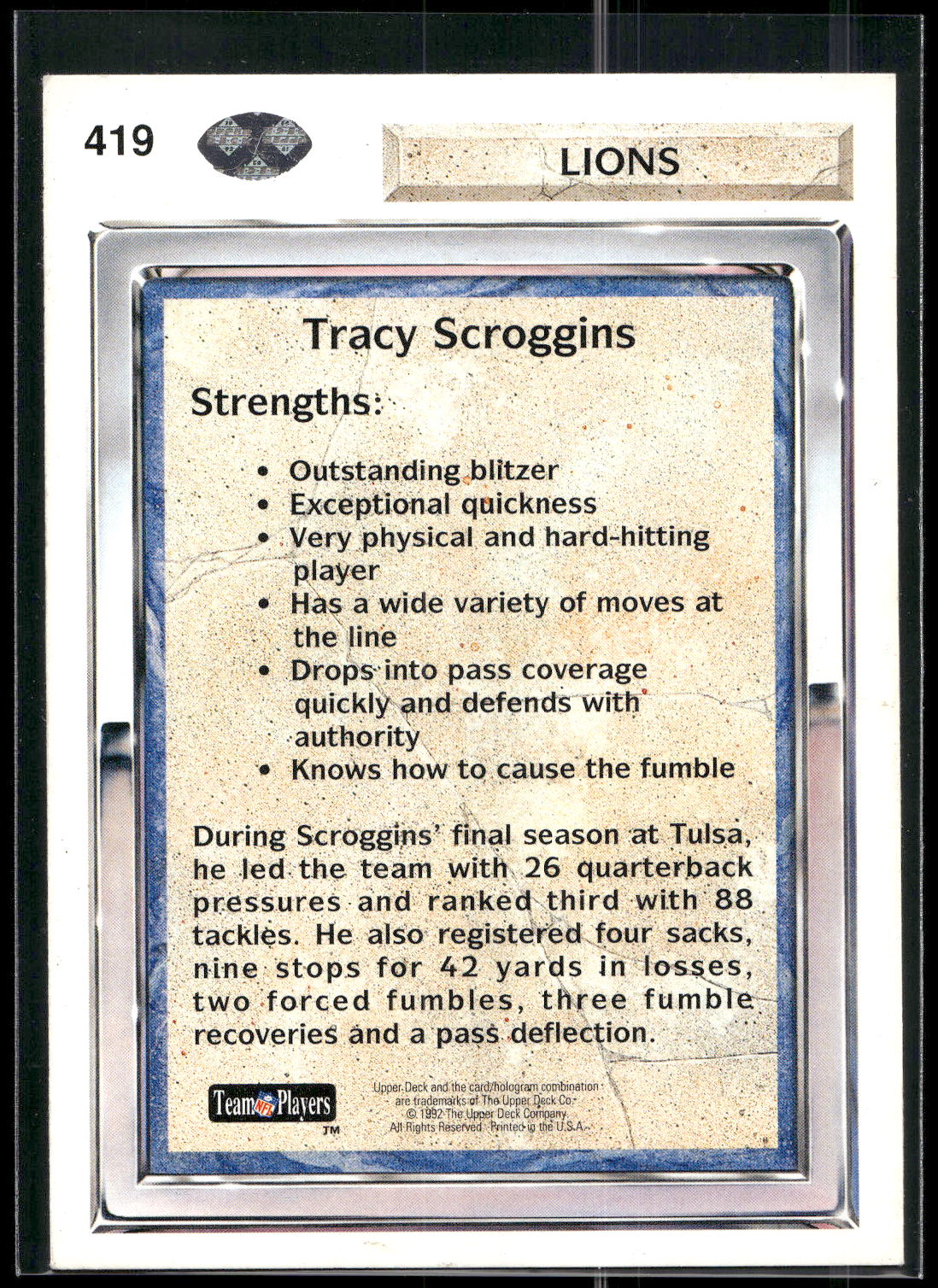 1992 Upper Deck #419 Tracy Scroggins