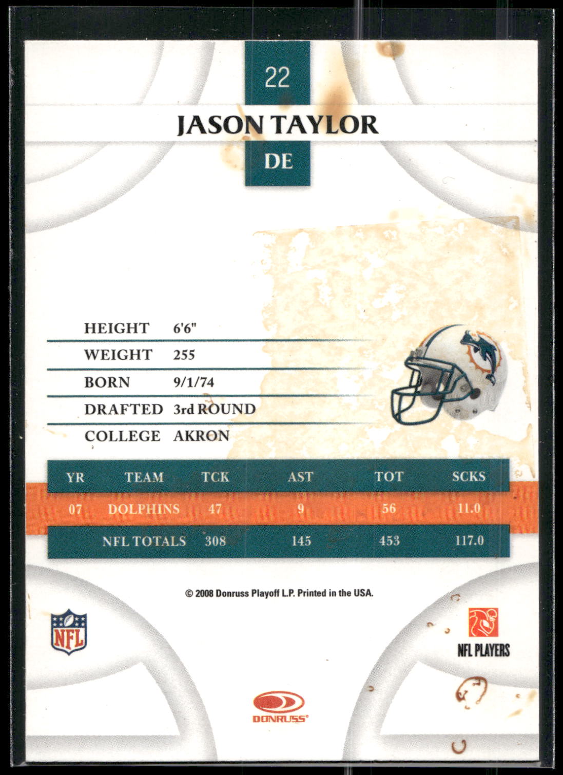 2008 Donruss Threads #22 Jason Taylor