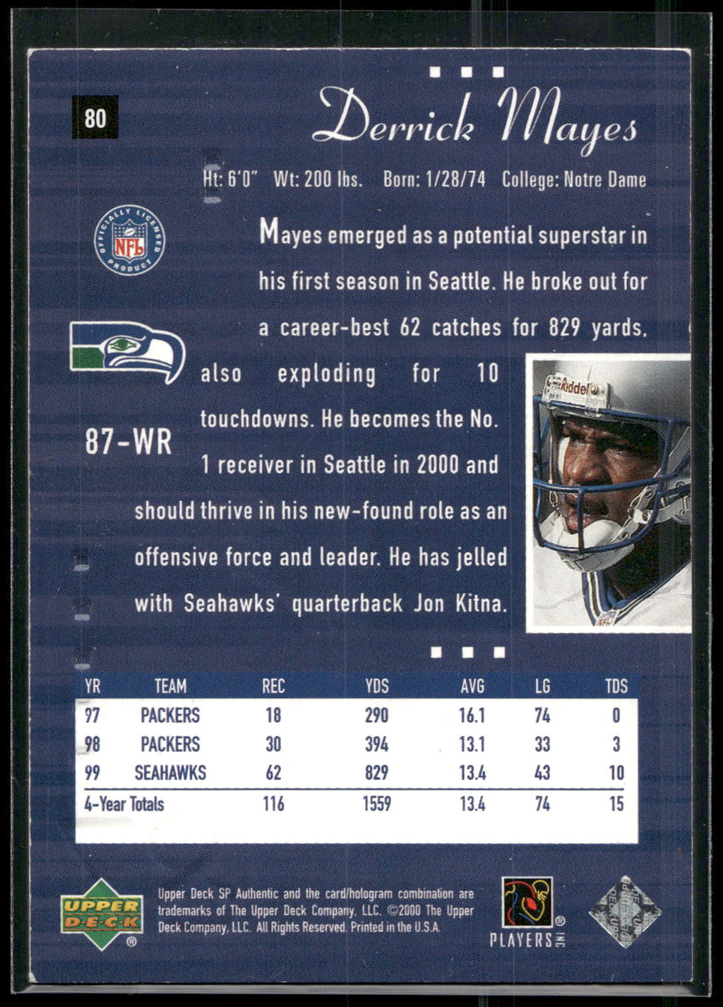 2000 SP Authentic #80 Derrick Mayes