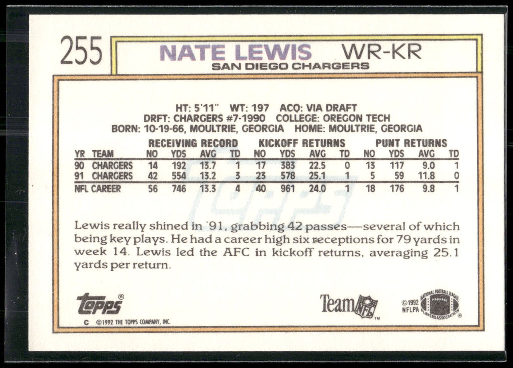 1992 Topps #255 Nate Lewis