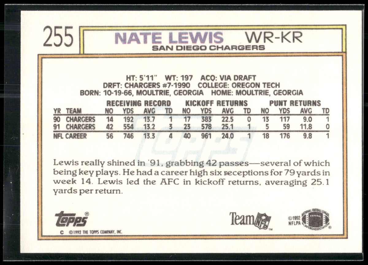 1992 Topps #255 Nate Lewis