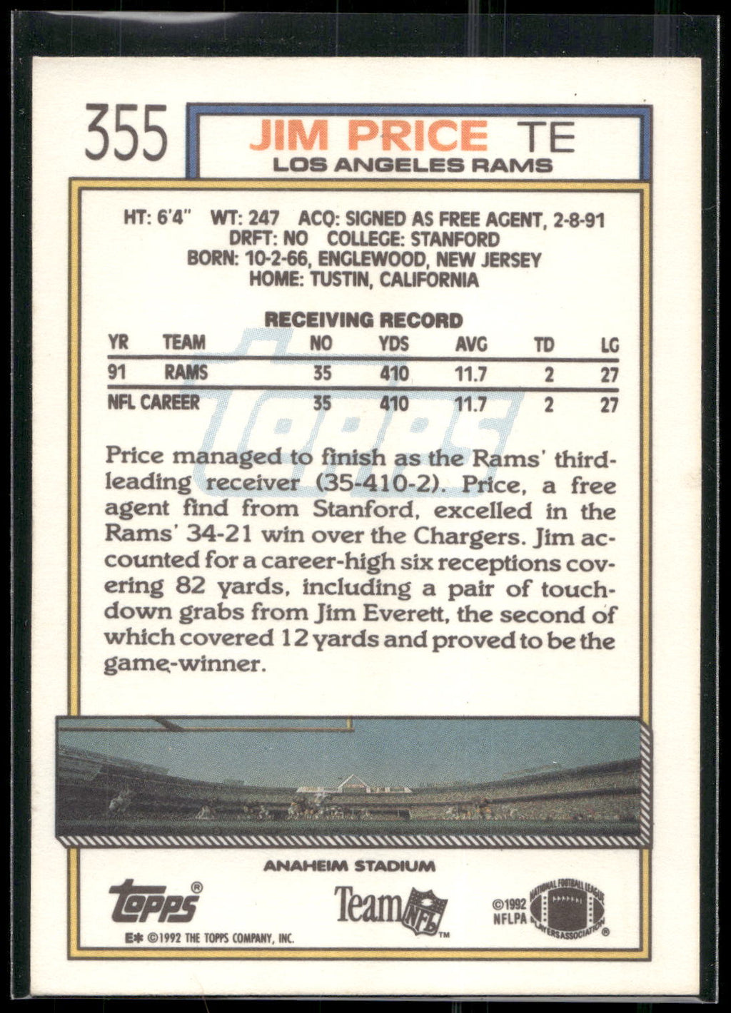 1992 Topps #355b Jim Price