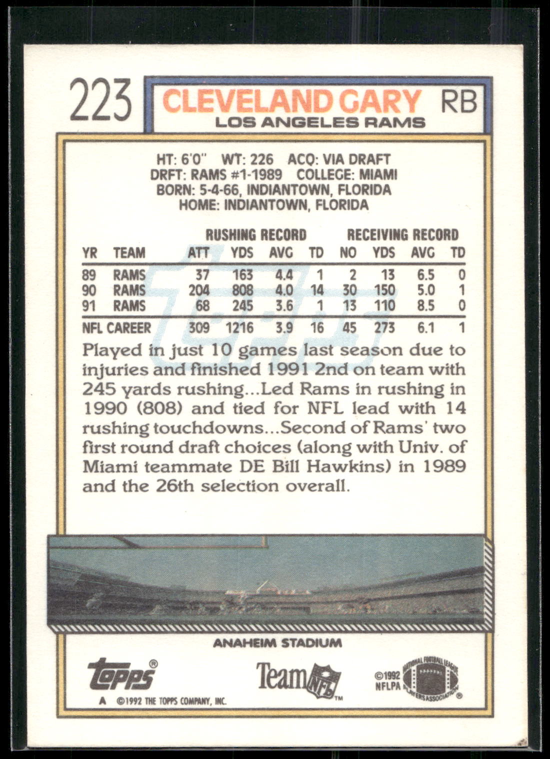 1992 Topps #223 Cleveland Gary