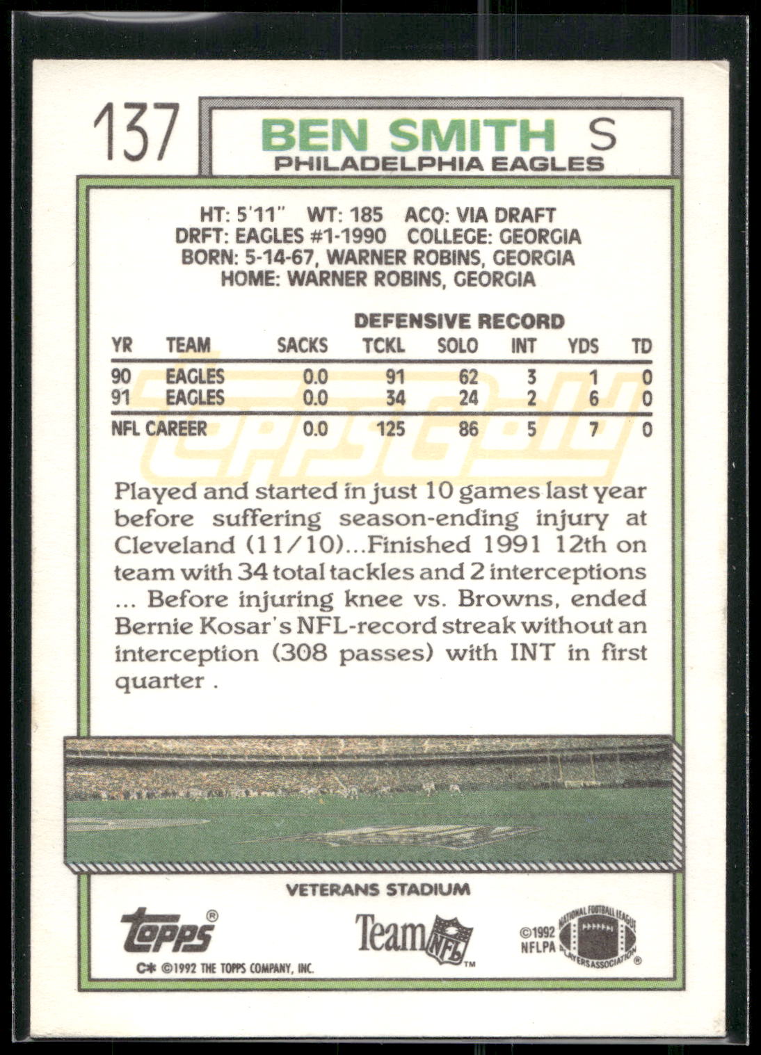 1992 Topps #137 Ben Smith Gold