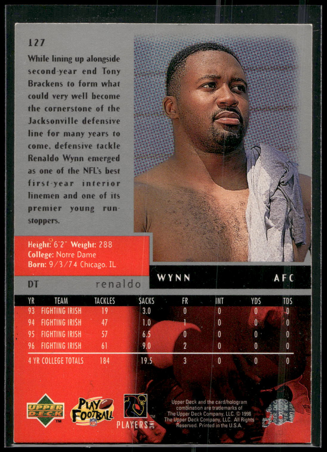 1998 Upper Deck Black Diamond #127 Renaldo Wynn