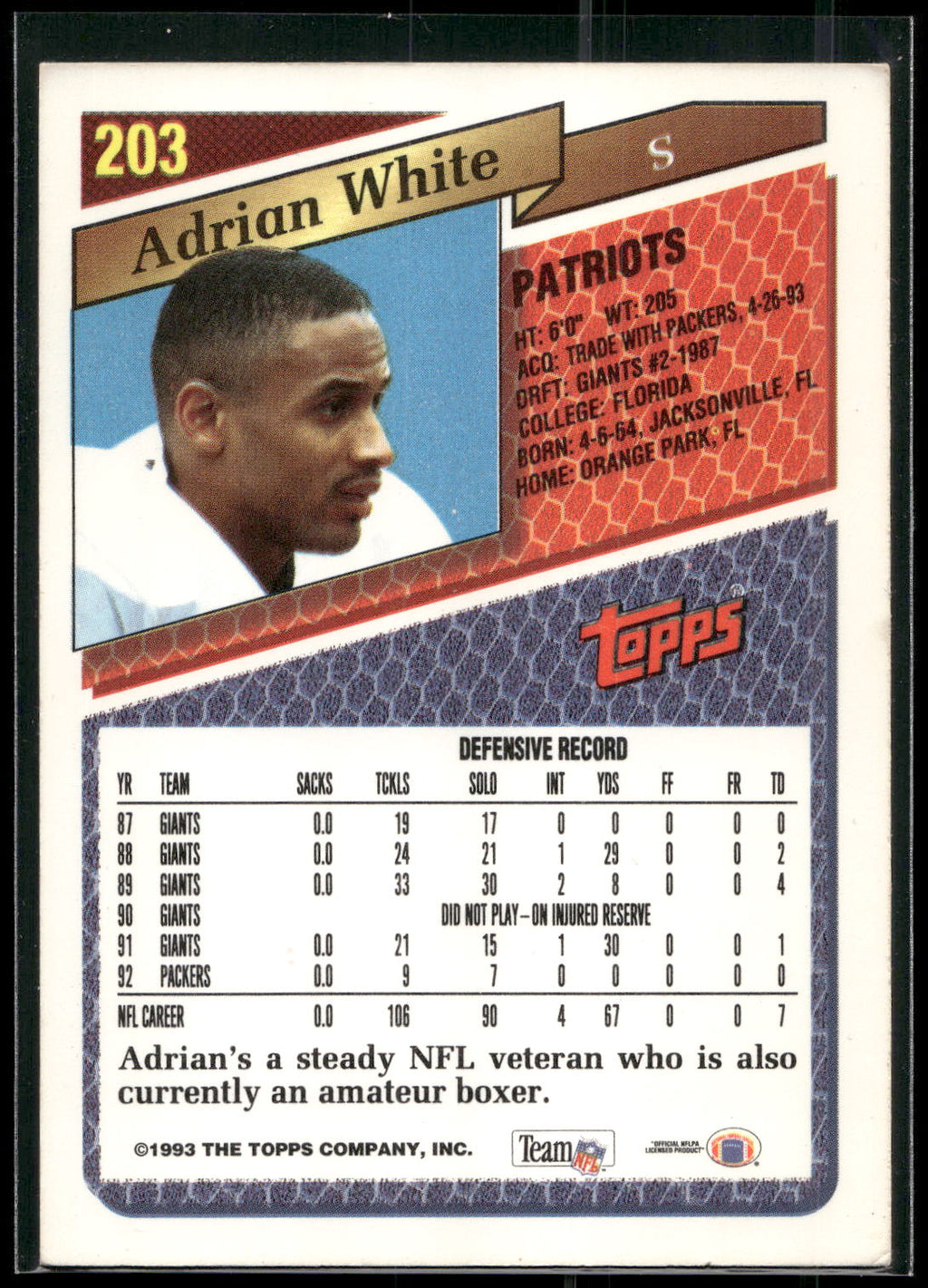 1993 Topps #203 Adrian White