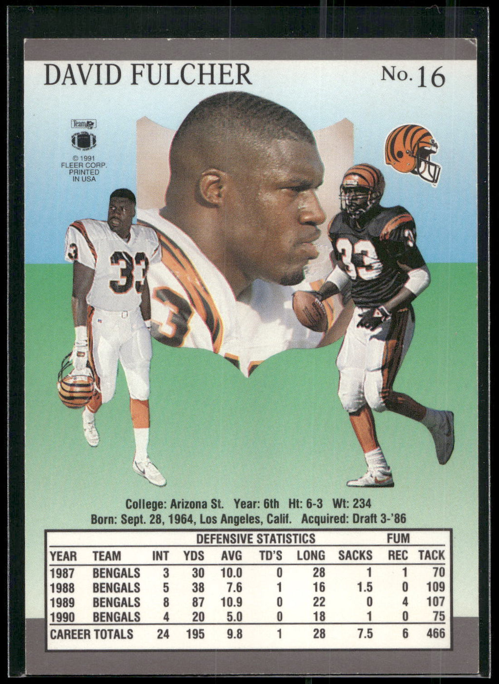 1991 Ultra #16 David Fulcher