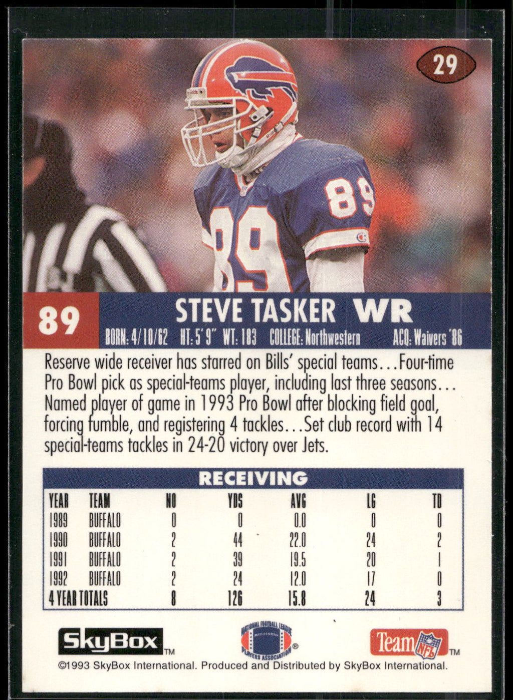 1993 SkyBox Impact #29 Steve Tasker