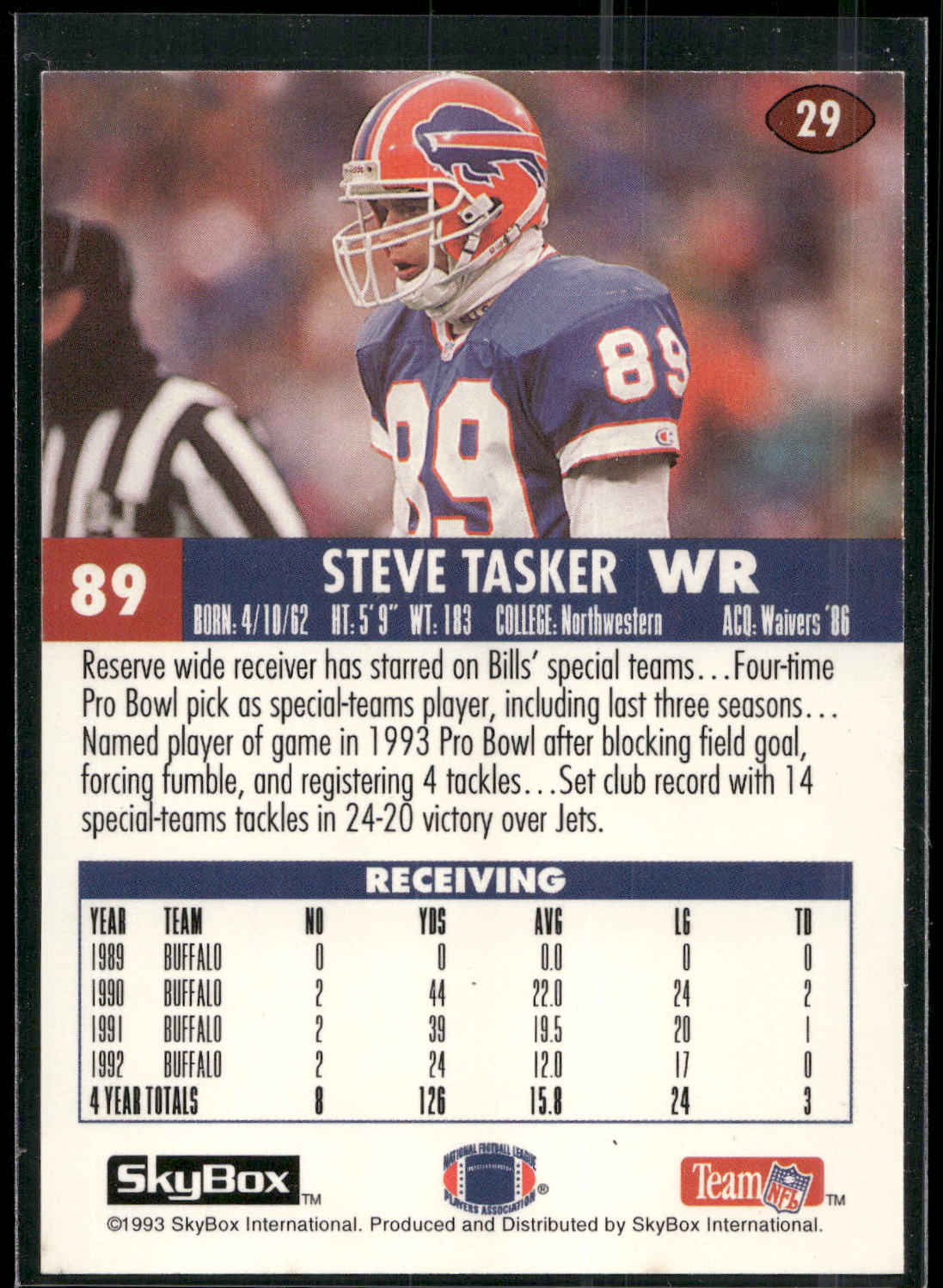 1993 SkyBox Impact #29 Steve Tasker