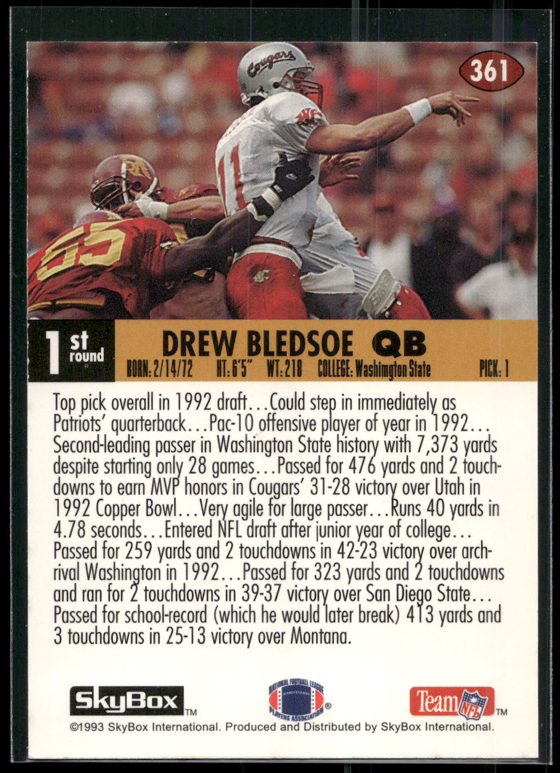 1993 SkyBox Impact #361 Drew Bledsoe