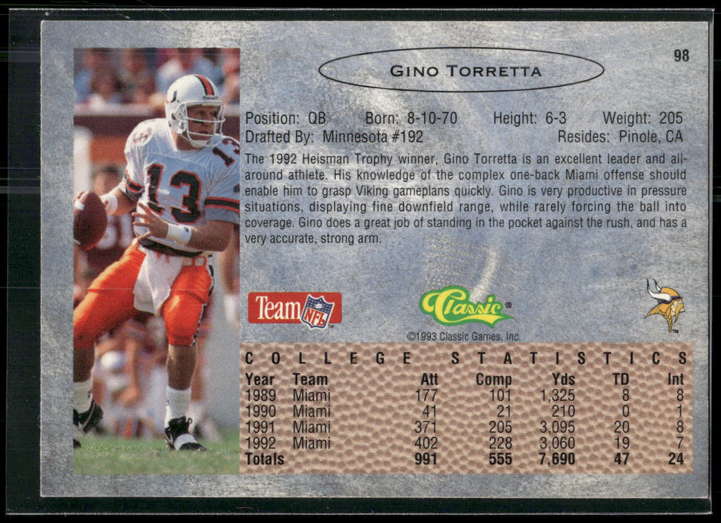 1993 Classic #98 Gino Torretta