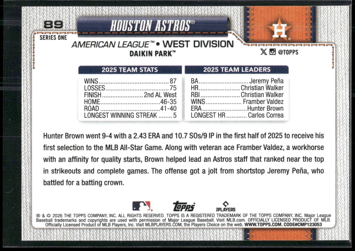 2026 Topps #89 Houston Astros