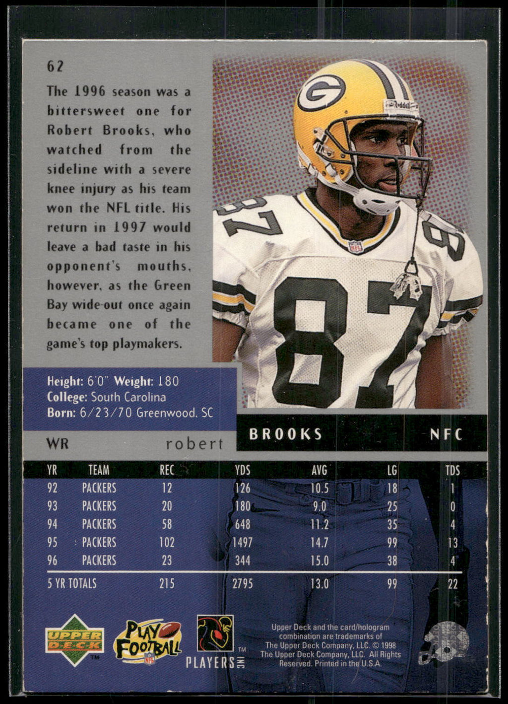 1998 Upper Deck Black Diamond #62 Robert Brooks