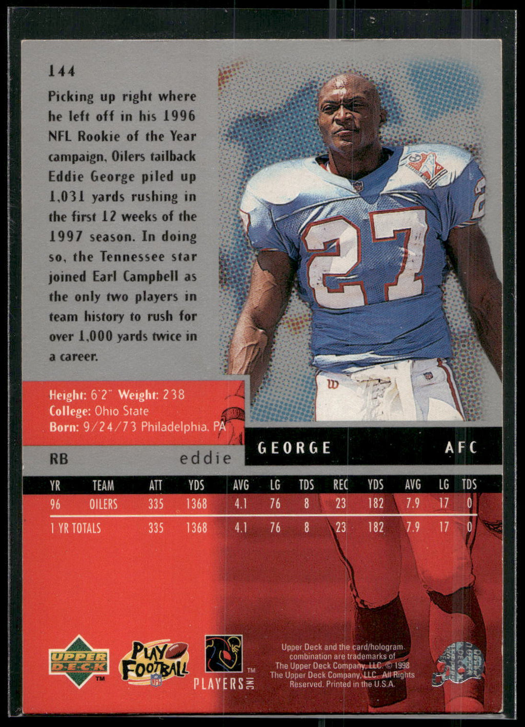 1998 Upper Deck Black Diamond #144 Eddie George