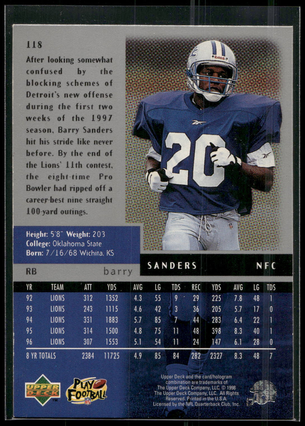 1998 Upper Deck Black Diamond #118 Barry Sanders