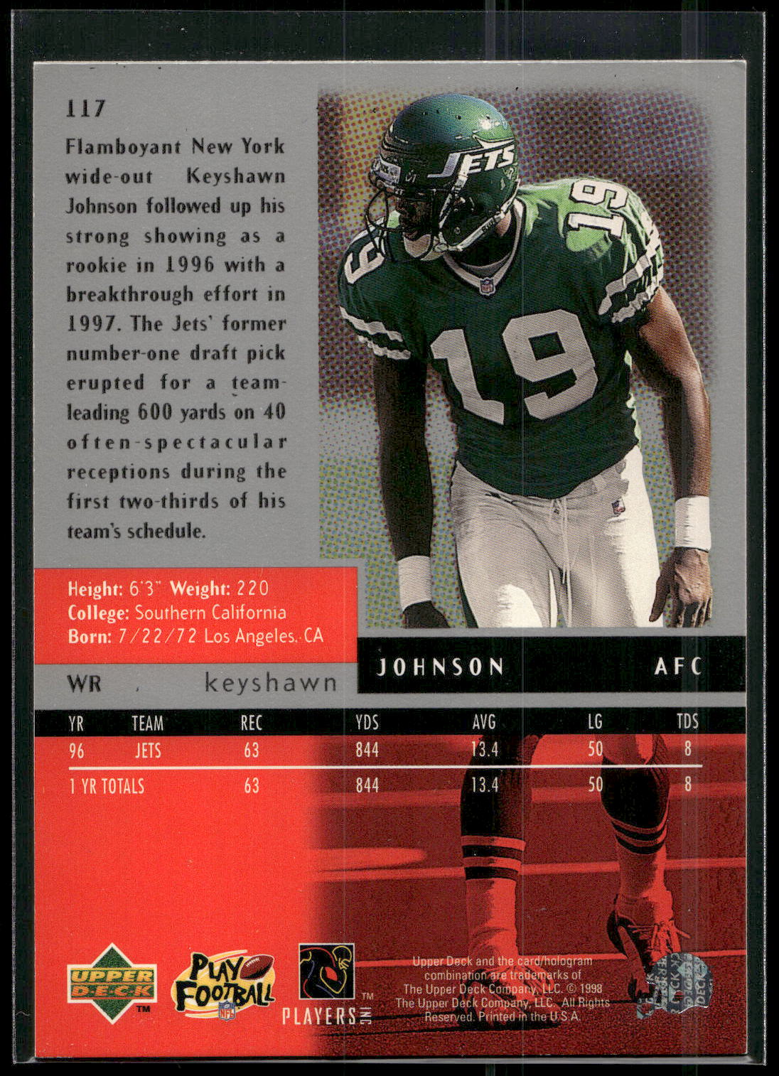 1998 Upper Deck Black Diamond #117 Keyshawn Johnson